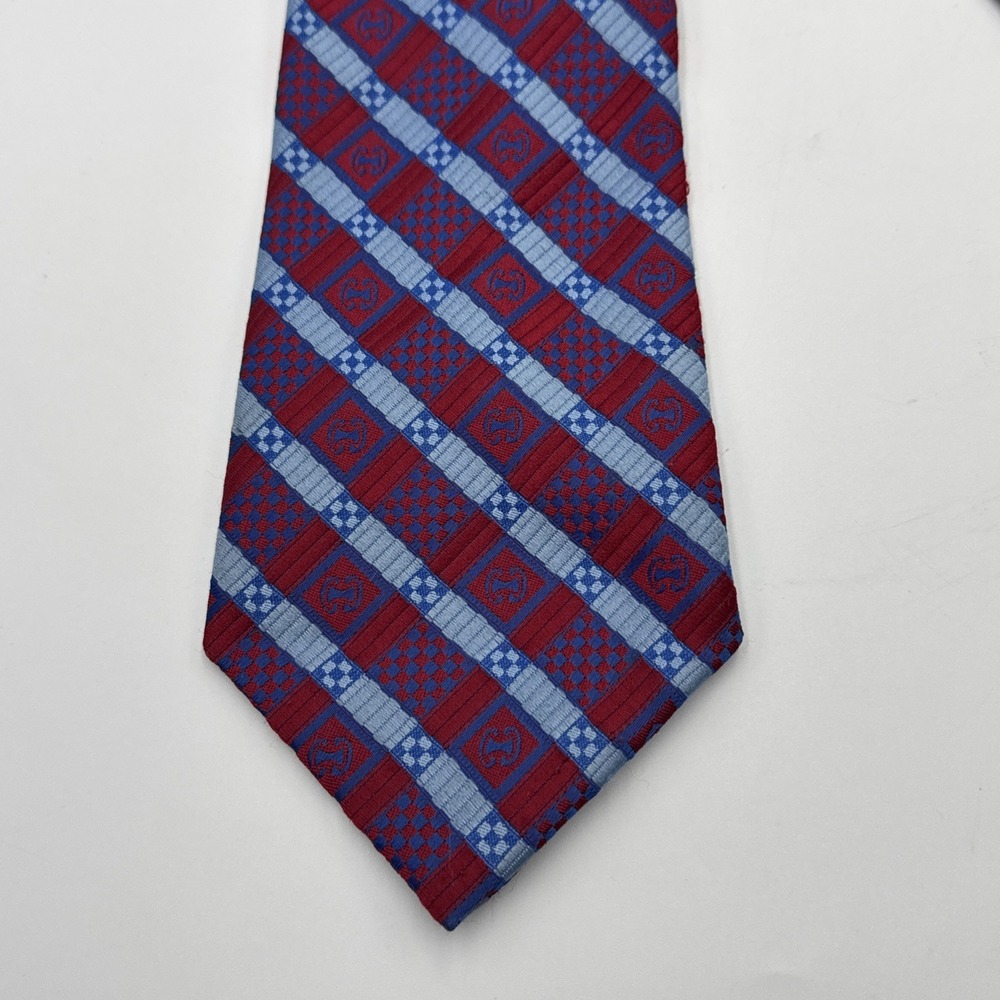 Vintage 70s Caslon By Castle Tie Mens Blue Red Pattern Wide Woven Polyester